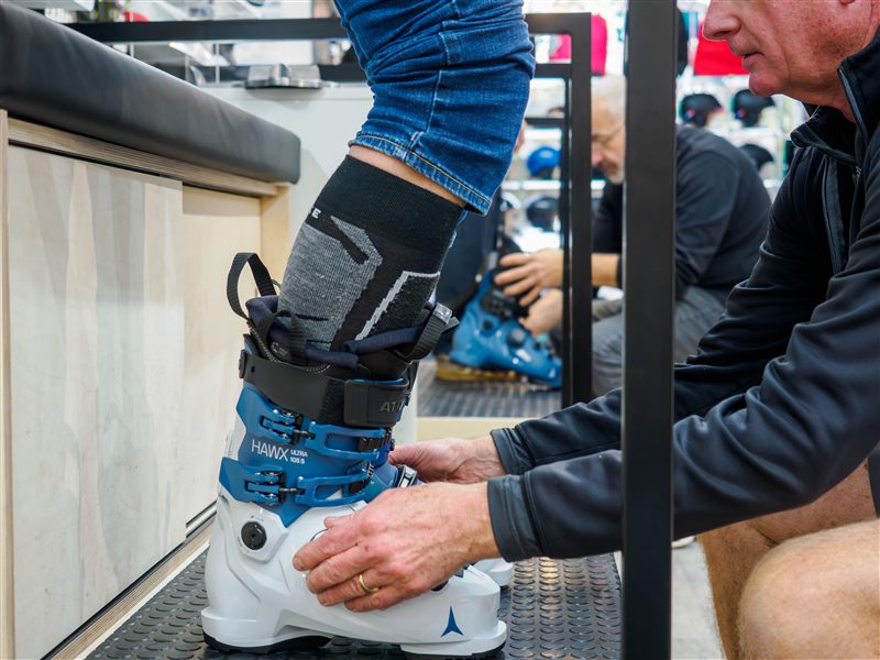 Boot fitting at Captain's Cabin workshop